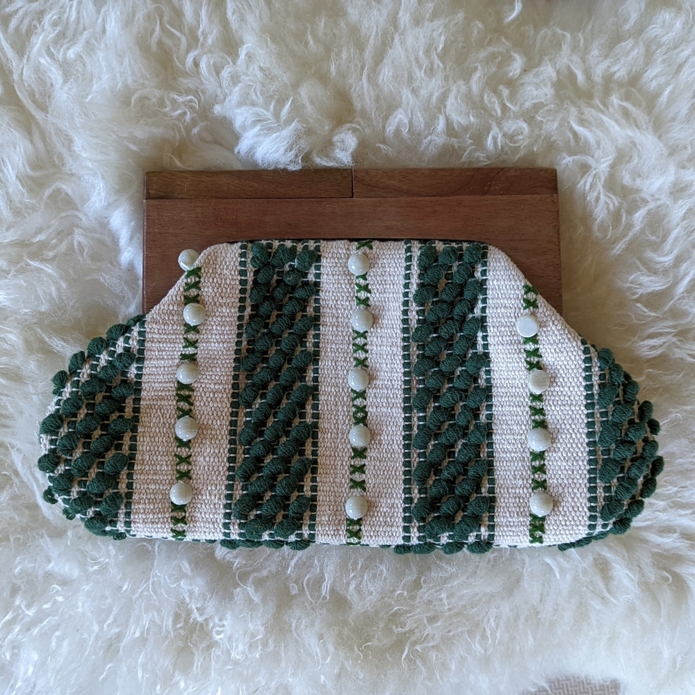 Boho Beaded Fabric and Wood Clutch
